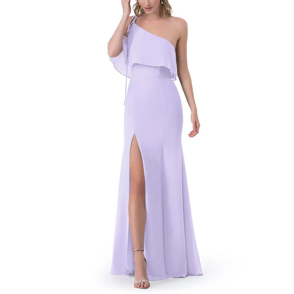 Azazie Lilac "Modella" One-Shoulder A-Line Chiffon Bridesmaid Dress with Slit